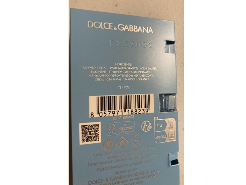 Dolce & Gabbana Eau De Toilette, Light Blue, 0.05 oz/1.5 mL