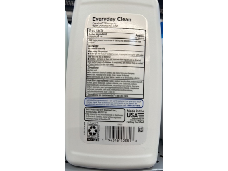 Equate Everyday Clean Dandruff Shampoo, Pyrithone Zinc, 28.2 fl oz/834 mL