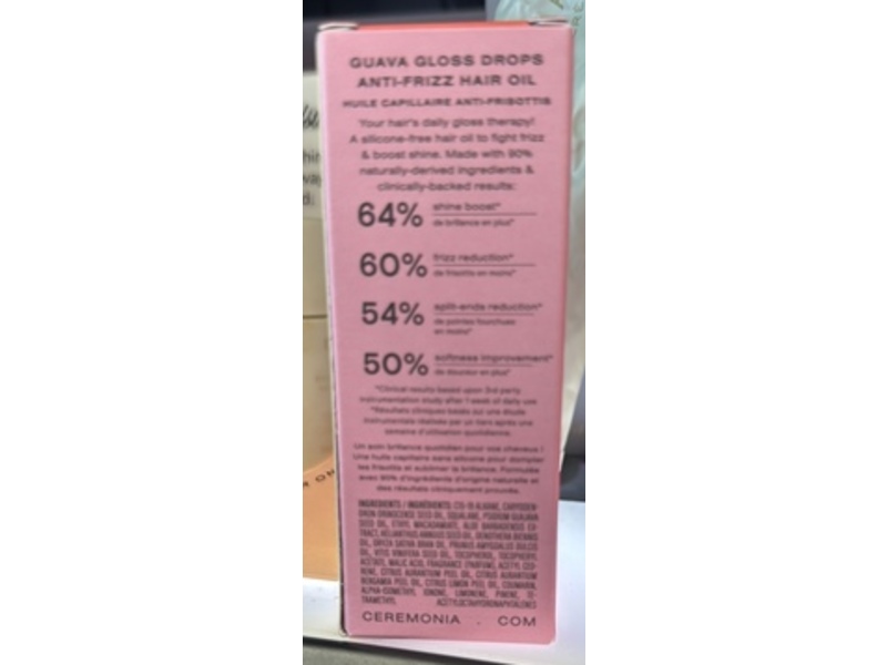 Ceremonia Anti-Frizz Hair Oil, Guava Gloss Drops, 1.01 fl oz/30 mL