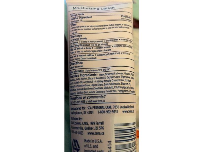 Tena Moisturizing Lotion, Scent Free, 3.4 fl oz/100 mL