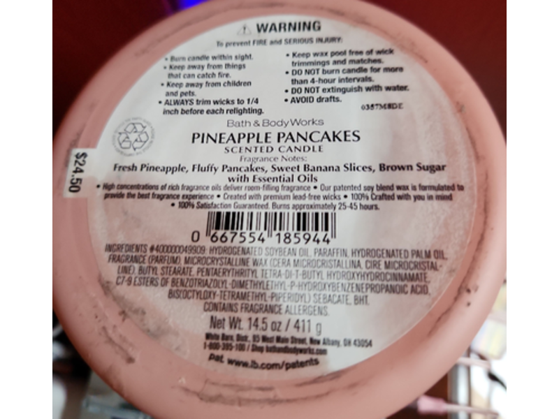 Bath & Body Works Pineapple Pancakes Candle, 14.5 oz/411 g