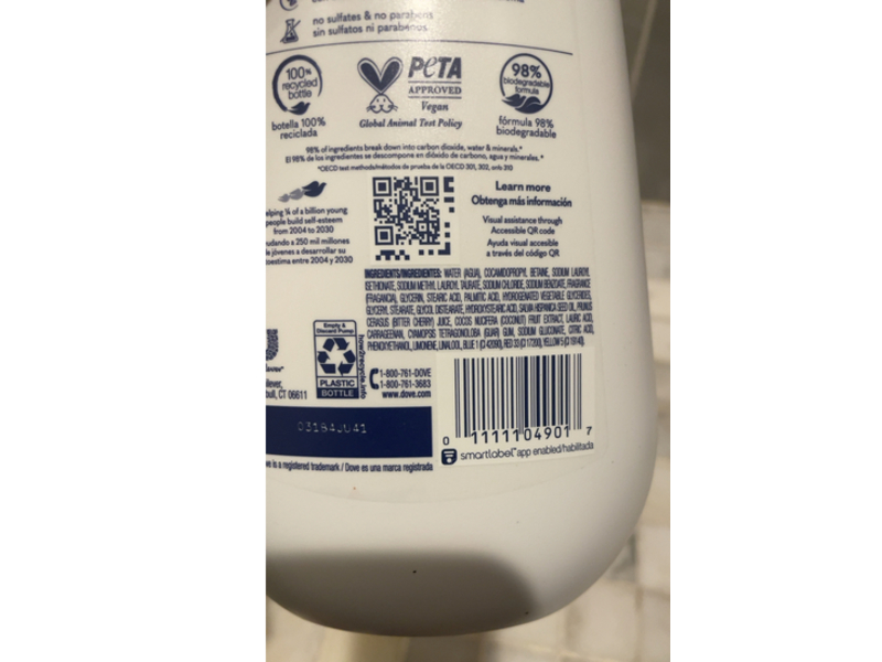 Dove Moisturizing Gentle Body Wash, Cherry & Chia Milk, 30.6 fl oz/905 mL, Pack Of 3