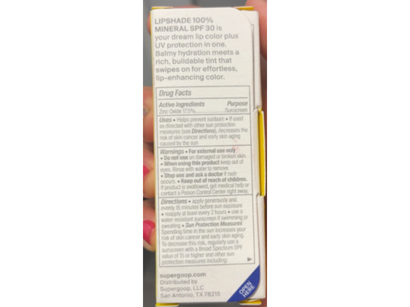 Supergoop Lipshade 100% Mineral Lip Color, High Five, SPF 30, 0.12 oz/3.5 g
