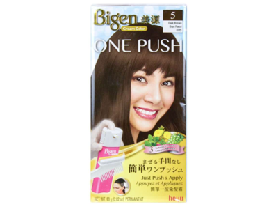 Bigen One Push Hair Cream Permanent Color, 5 Dark Brown, 2.82 oz/80 g, Pack Of 2