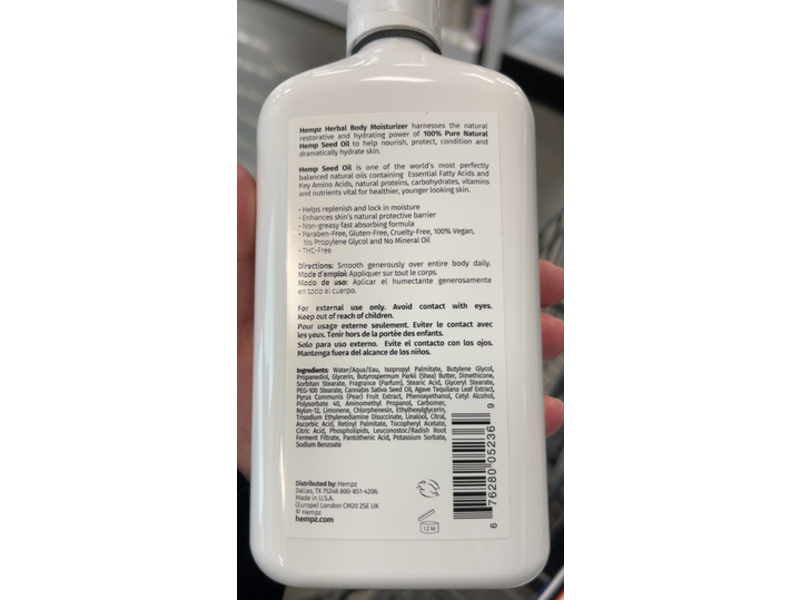 Hempz Herbal Moisturizer Body Lotion, Honeysweet Pear, 17 fl oz/500 mL