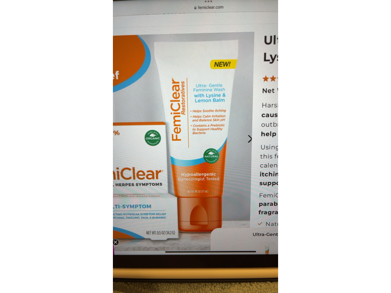 FemiClear Ultra Gentle Feminine Wash, Lysine & Lemon Balm, 6 fl oz/177 mL