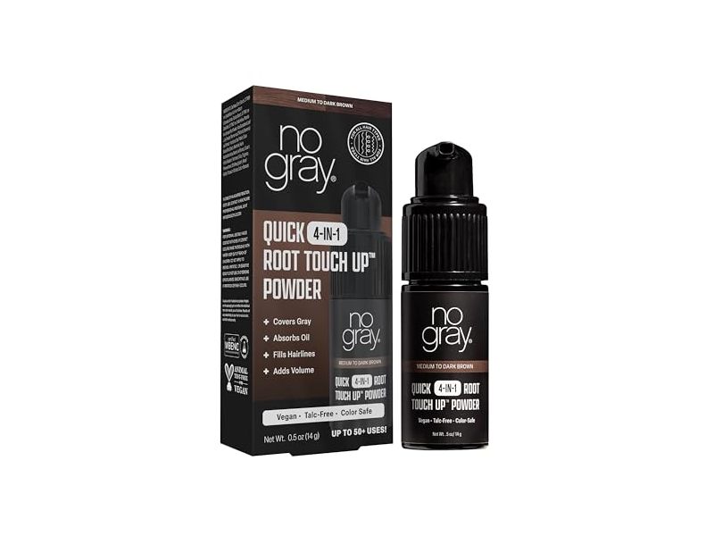 No Gray Quick 4-In-1 Root Touch Up Powder, Medium To Dark Brown, 0.5 oz/14 g