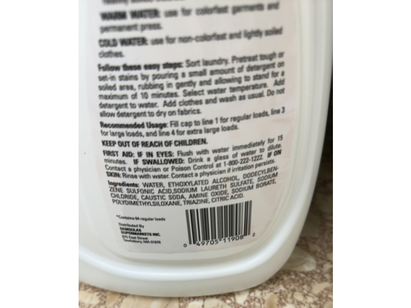 Market Basket, Laundry Detergent, Free & Clear, 64 Loads, 100 fl oz/2.95 L