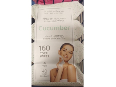 Precision Beauty Make-Up Removing Cleansing Wipes, Cucumber, 160 Count, Pack Of 4