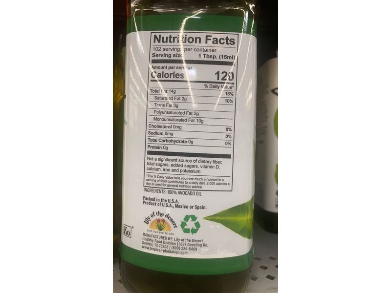 Lily of The Desert Tropical Plantation 51oz 100% Pure Avocado Oil