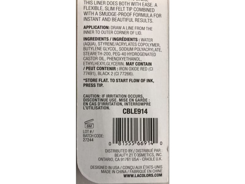 L.a. Colors Eye Marker Liquid Eyeliner, Smudge Proof, Cble914 Brown, 0.02 fl oz/0.6 mL