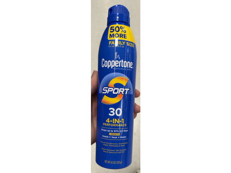 Coppertone Sport 4 In 1 Performance Sunscreen Spray, SPF 30, 8.3 oz/235 g