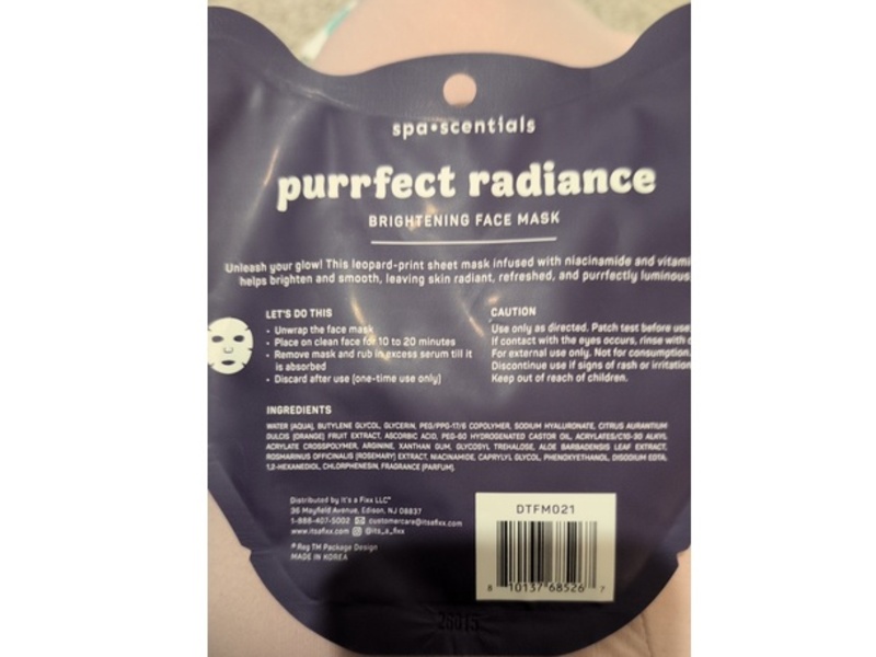 Spa Scentials Purrfect Radiance Brightening Face Mask, Niacinamide & Vitamin C, 0.81 oz/23 g