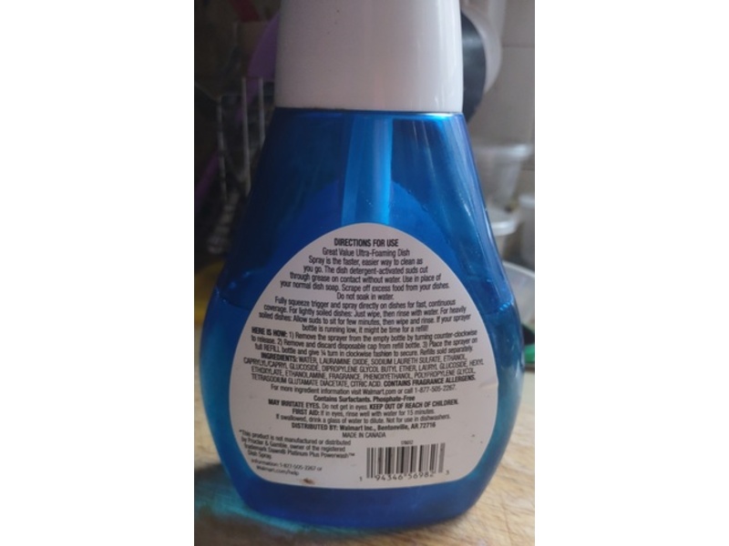 Great Value Ultra Foaming Dish Spray, Fresh, 16 fl oz/473 mL