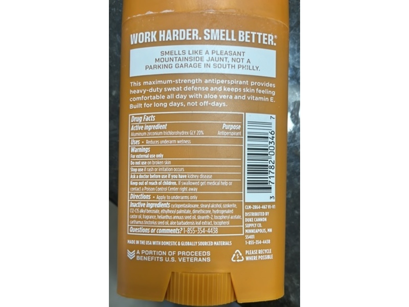 Duke Cannon Supply Co. Trench Warfare Antiperspirant Deodorant, Sawtooth, 3 oz/85 g