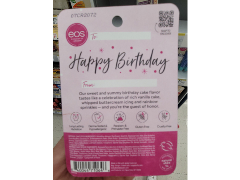 Eos Super Soft Shea Lip Balm, Birthday Cake, 0.25 oz/7 g