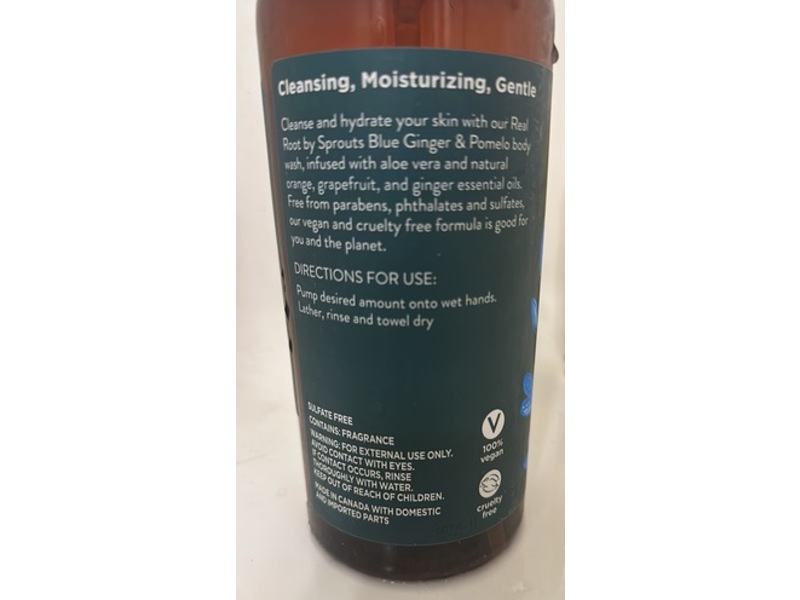 Real Root By Sprout Moisturizing Body Wash, Blue Ginger & Pomelo, 32 fl oz/946 mL