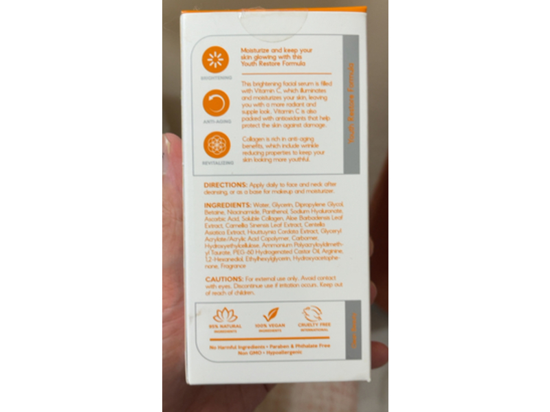 Skin Aesthetics Advanced Brightening Facial Serum, Vitamin C & Collagen, 1.69 fl oz/50 mL