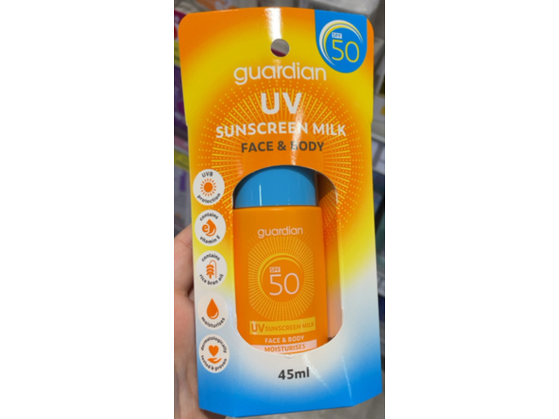 Guardian Uv Sunscreen Milk, Vitamin E + Rice Bran Oil SPF 50, 45 mL
