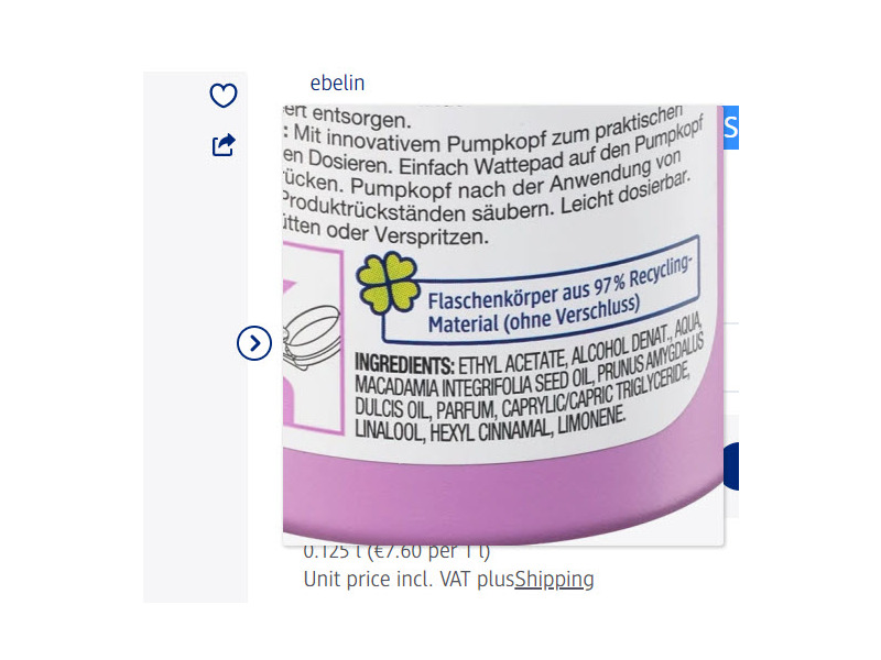 Dm Ebelin Nagellackentferner Professional Acetonfrei, 125 mL (Nail Polish Remover Professional, acetone-free, 125 ml)