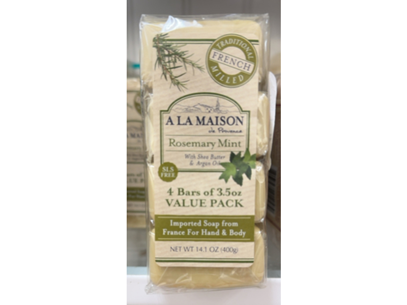 A La Maison De Provence Hand & Body Imported Soap, Rosemary Mint, 3.5 oz/100 g, 4 Count