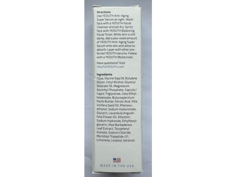 Yeouth Anti Aging Super Serum, Vitamin C & E + Hyaluronic Acid & Ferulic Acid, 1 fl oz/30 mL
