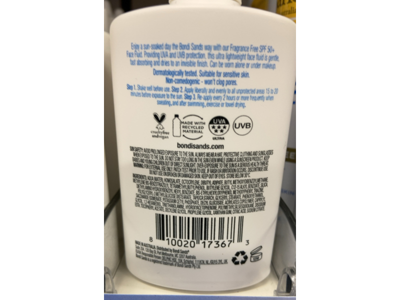 Bondi Sands Daily Moisturizing Face Sunscreen Fluid, SPF 50+, 1.69 fl oz/50 mL