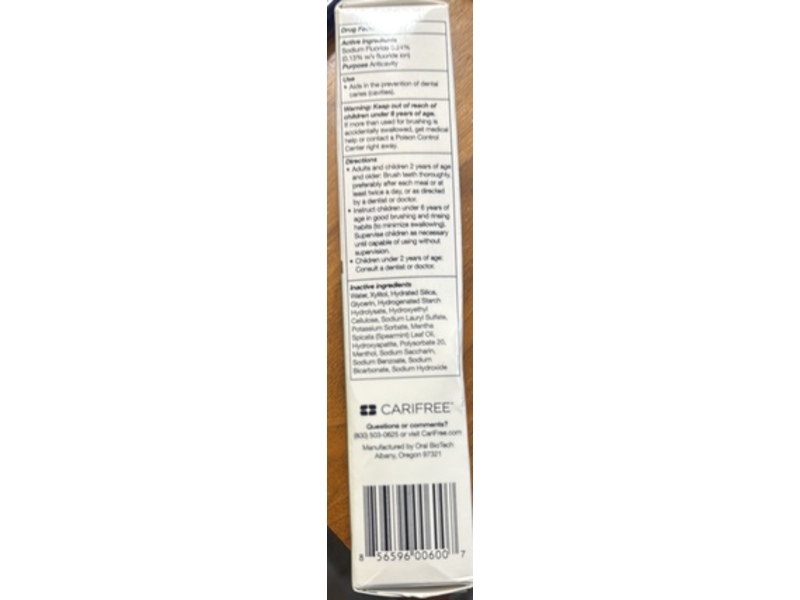 Carifree Gel 1100 Fluoride Anti-Cavity Toothpaste, Mint, 2.4 oz/68 g