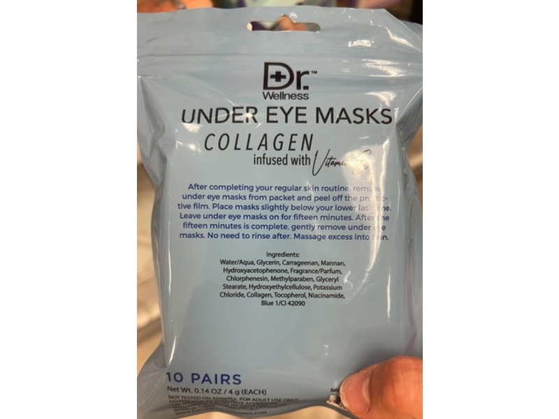 Dr.Wellness Under Eye Masks, Collagen & Vitamin E, 0.14 oz/4 g, 10 Pairs