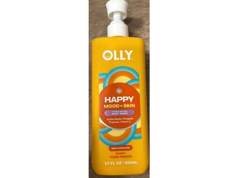 Olly Happy Mood+Skin Gently Exfoliating Body Wash, Sunny Yuzu Peach, 17 fl oz/502 mL