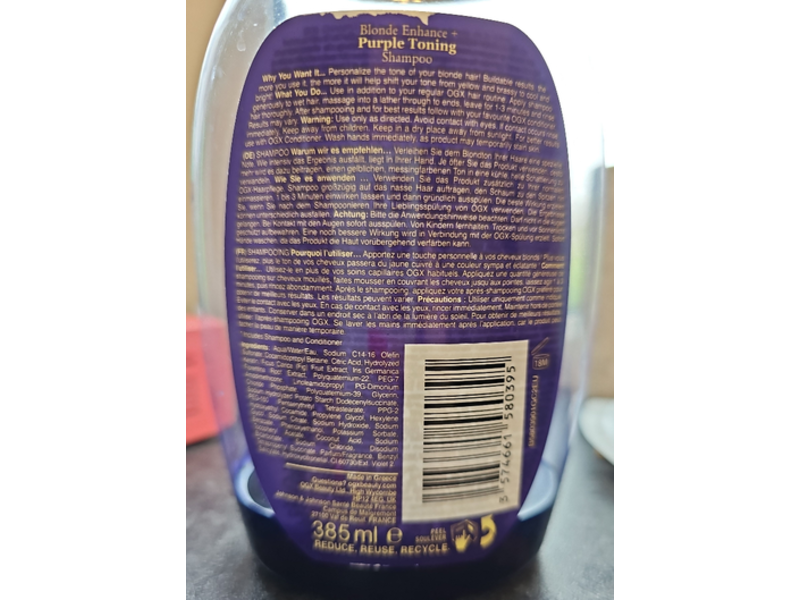 Ogx Blonde Enhance + Purple Toning Shampoo, 13 fl oz/385 mL