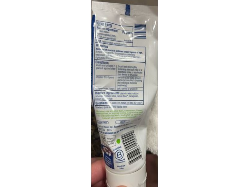 Tom's Children's Fluoride Toothpaste, Silly Strawberry, 5.3 oz/150 g