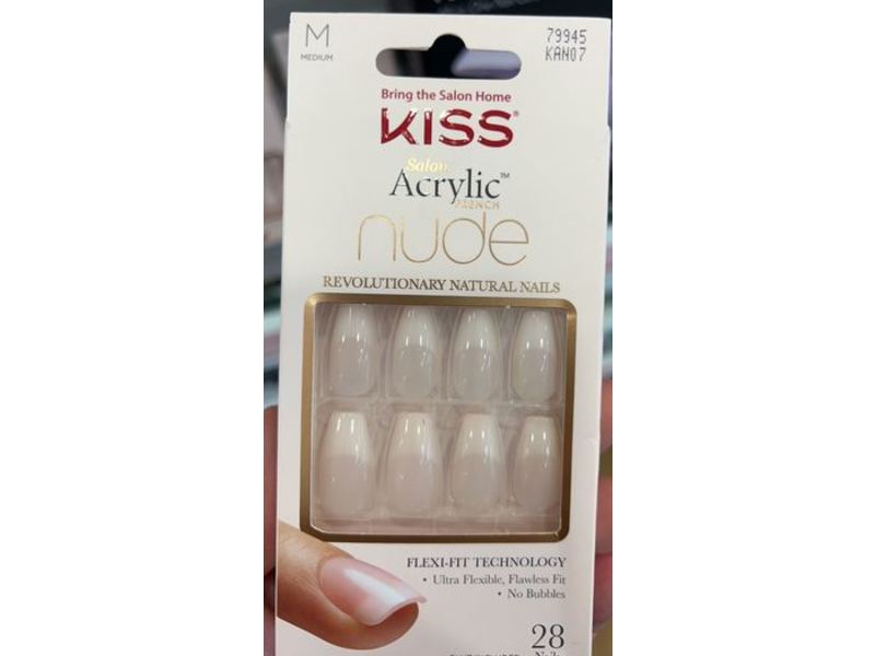 Kiss Salon Acrylic French Nail Manicure Set, Nude, Medium, 28 Counts
