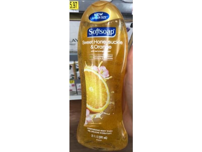 Softsoap Moisturizing Body Wash, Sweet Honeysuckle & Orange, 20 fl oz/591 mL, Pack Of 4