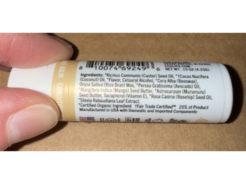 Ecos Lips Smoother Lip Balm, Warm Vanilla, 0.15 oz/4.25 g