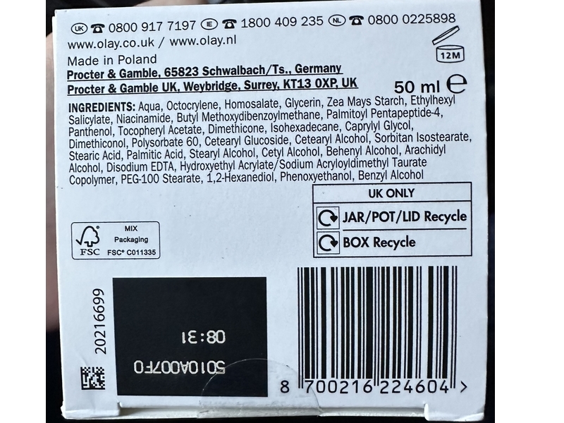 Olay Collagen Peptide Face Moisturiser, SPF 30, 50 mL