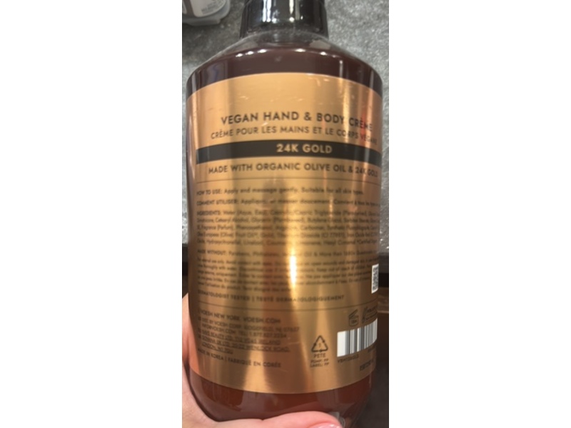 Voesh New York Vegan Hand & Body Cream, 24k Gold, 28 fl oz/829 mL