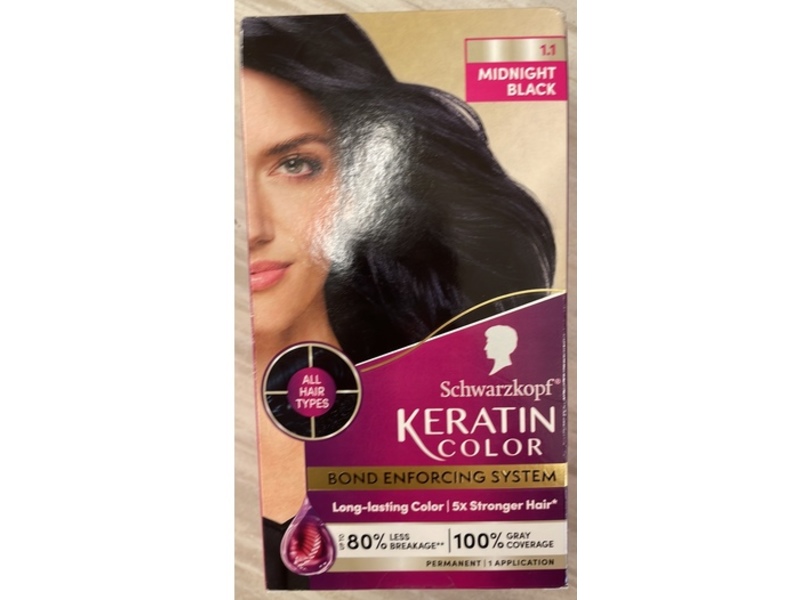 Schwarzkopf Keratin Color Permanent Hair Color, 1.1 Midnight Black, 1 Application