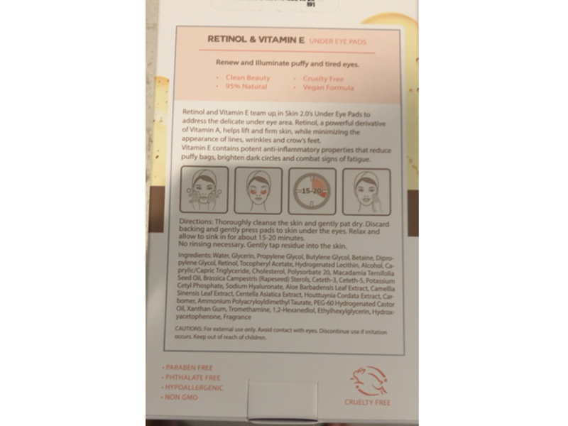 Skin 2.0 Under Eye Pads, Retinol and Vitamin E, 5 Count