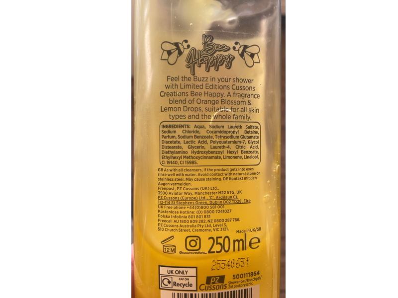 Cussons Creations Bee Happy Shower Gel, Orange Blossom & Lemon Drops, 250 mL, 6 Count