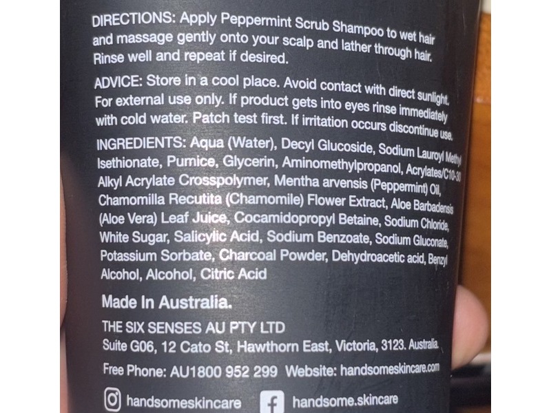 Handsome Peppermint Scrub Shampoo, 5.92 fl oz/175 mL