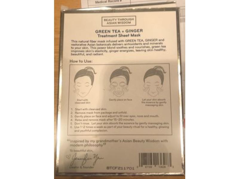 Purlisse Rejuvenating Sheet Mask, Green Tea + Ginger, 0.74 oz/21 g, 6 Count