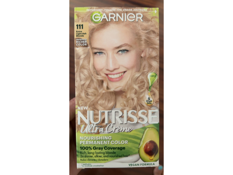Garnier Nutrisse Nourishing Permanent Hair Color Creme, 111 Extra Light Ash Blonde, 1 Application, 2 Count