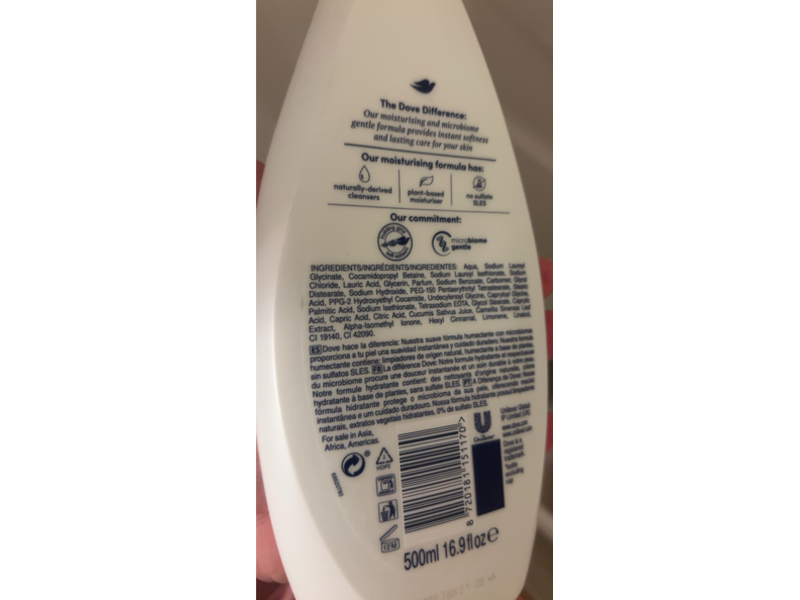 Dove Refreshing Body Wash, Cucumber & Green Tea, 16.9 fl oz/500 mL