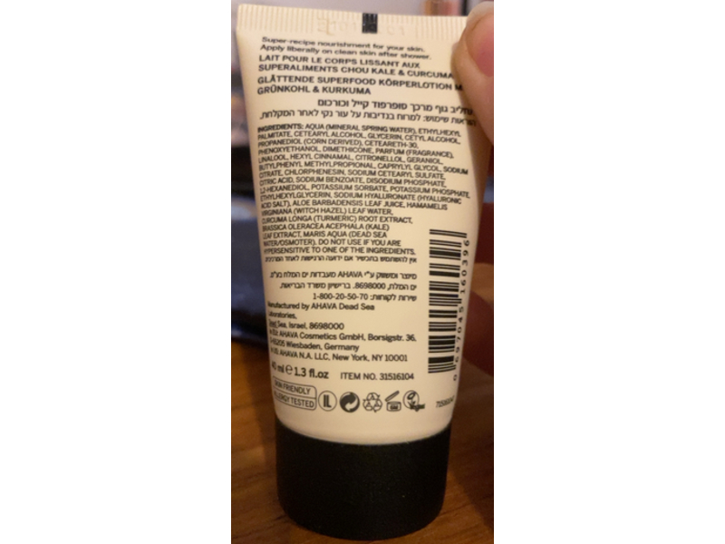 Ahava Smoothing Body Lotion, Superfood Kale & Turmeric, 1.3 fl oz/40 mL