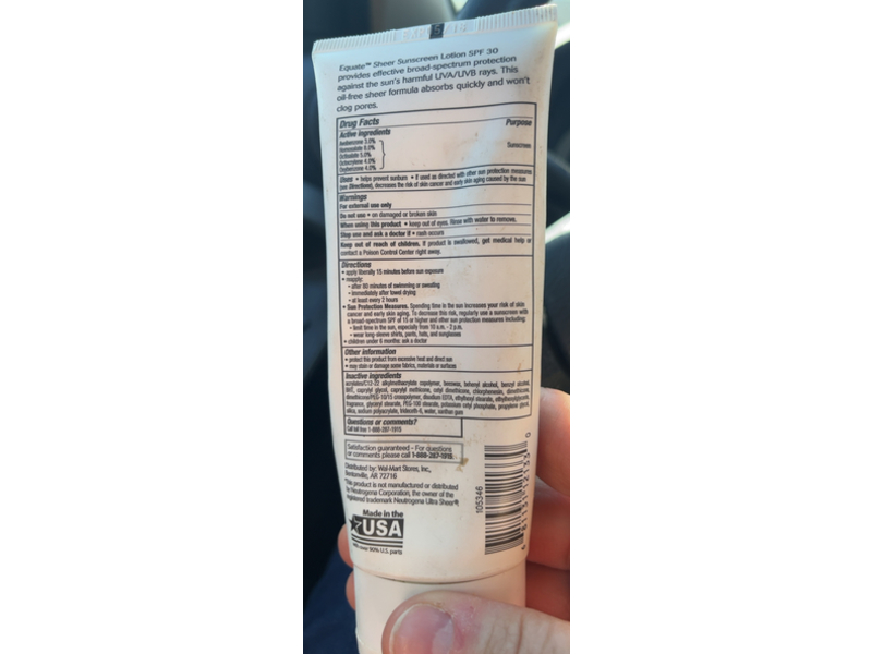 Equate Beauty Ultra Sheer Sunscreen Lotion, SPF 30, 3.0 fl oz/89 mL