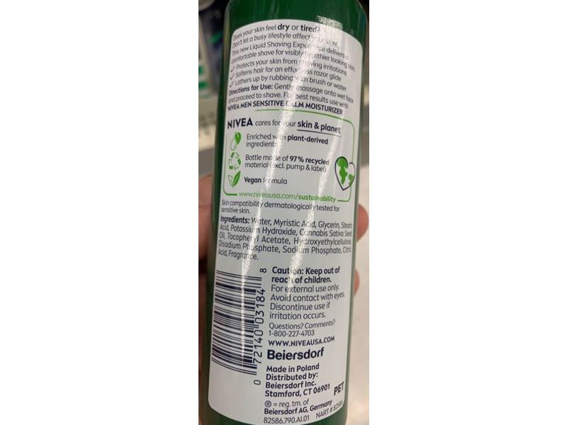 Nivea Men Sensitive Calm Liquid Shaving Cream, Hemp Seed Oil + Vitamin E, 6.8 fl oz/200 mL, Pack Of 3