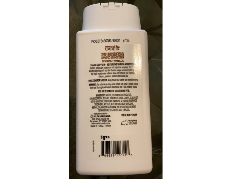 Personal Care 2-In-1 Moisturizing Shampoo & Conditioner, Coconut Vanilla, 13 fl oz/384 mL