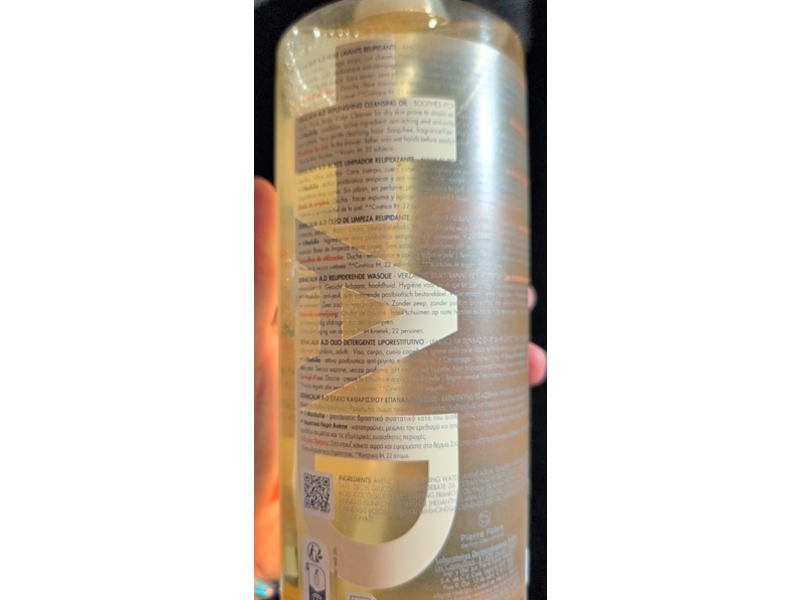 Eau Thermale Avene Xeracalm AD Replenishing Cleansing Oil, 1 L