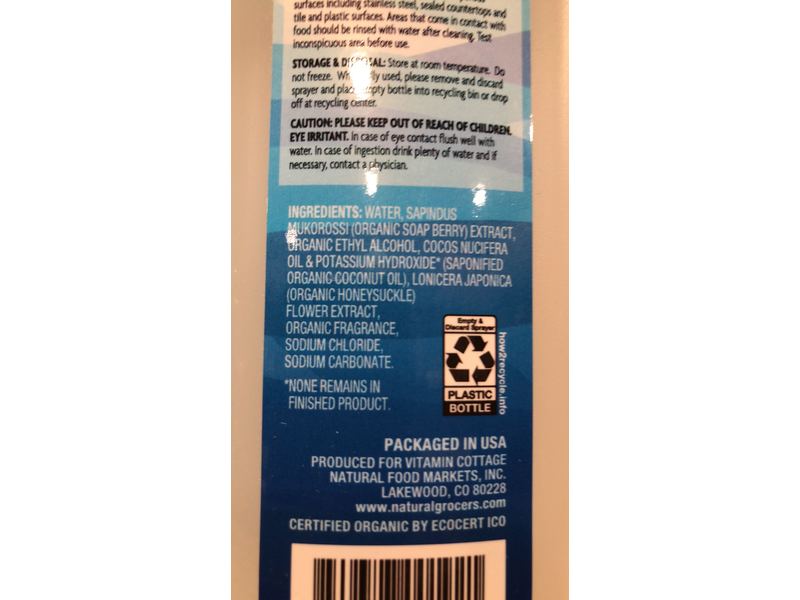 Natural Grocers Organic Multi Surface Cleaner, Citrus Grove, 26 fl oz